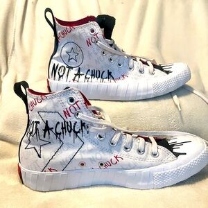 Converse High-Top Sneakers - White and Red Graffiti